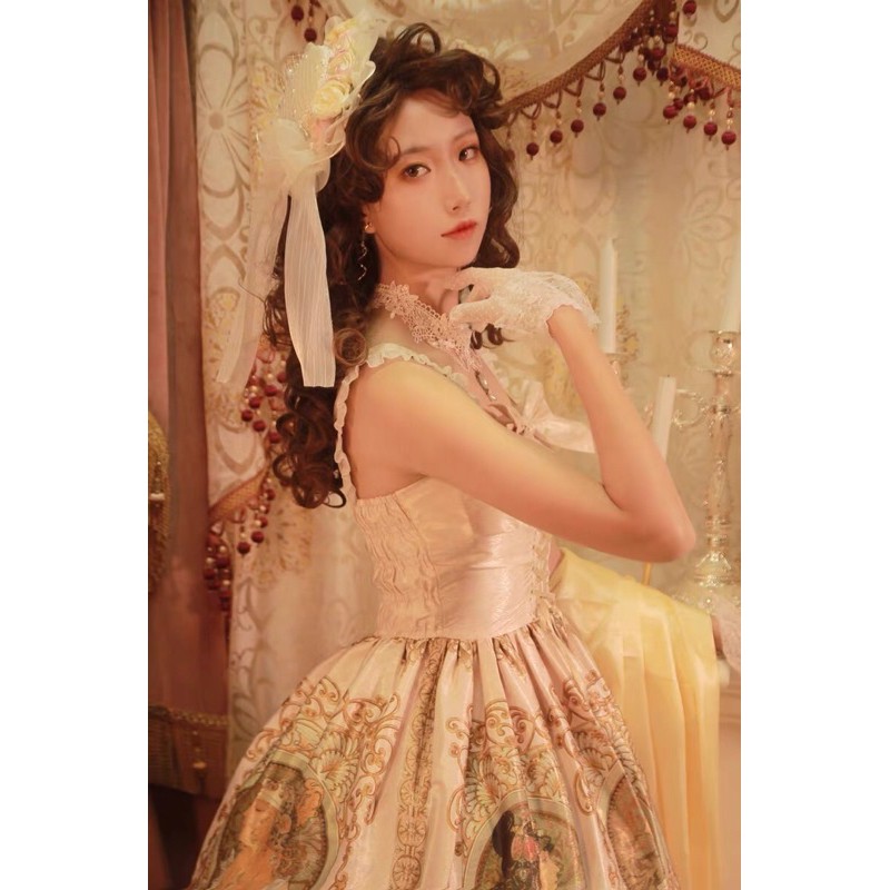 YASLC0069-Mũ lolita hoa hồng phối ren