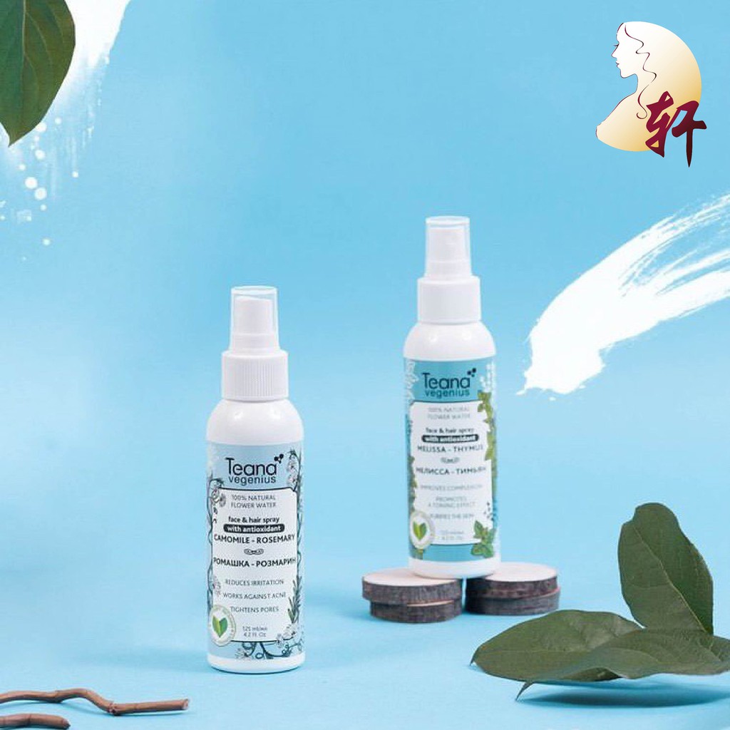 TONER DẠNG XỊT HƯƠNG HOA CÚC LA MÃ VÀ LÁ HƯƠNG THẢO TEANA VEGENIUS FACE & HAIR SPRAY WITH CAMOMILE - ROSEMARY