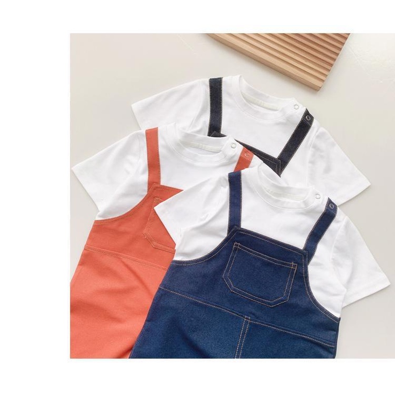 Bộ Áo Liền Quần Tay Ngắn Thời Trang Mùa Hè Phong Cách Hàn Quốc Dễ Thương Cho Bé Trai