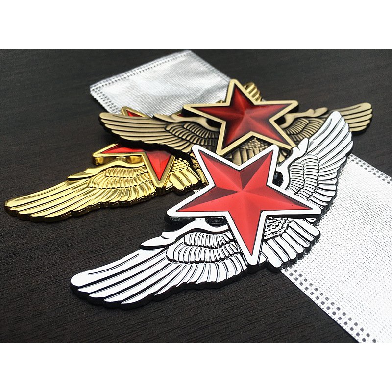 Logo hợp kim dán xe hình ngôi sao - đôi cánh đại bàng 10.8x5cm