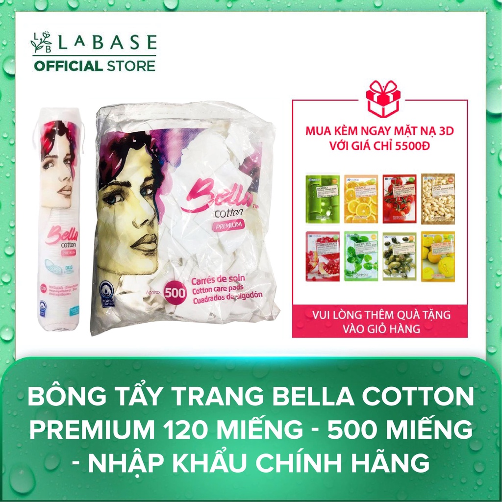 Bông tẩy trang Bella Cotton Premium 120 miếng - 500 miếng - Nhập khẩu chính hãng