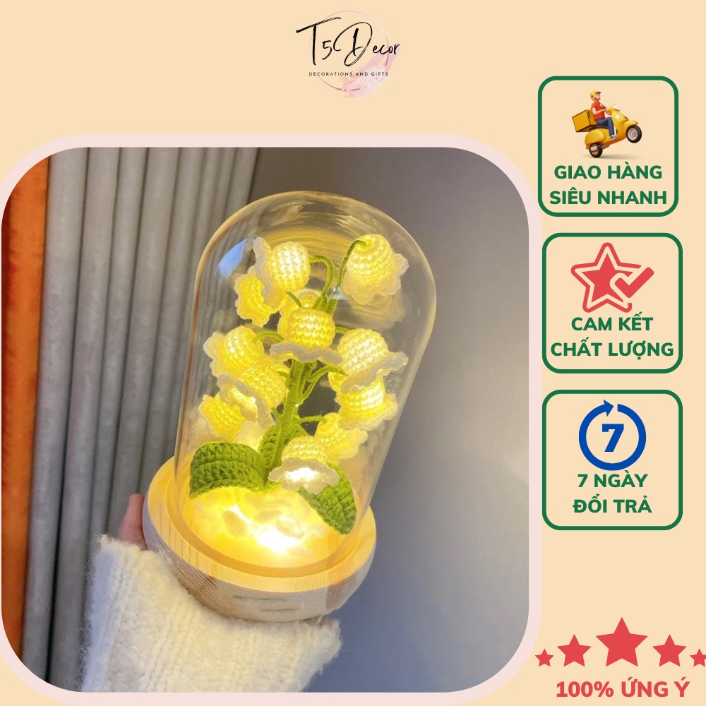 Đèn led ngủ để bàn hình hoa lily đan len thủ công , { Đèn đã được đan sẵn }