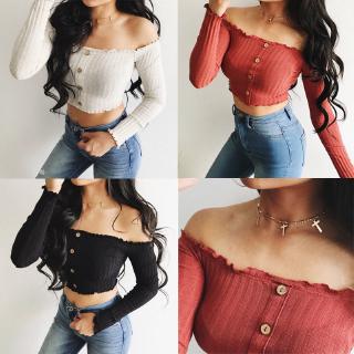 Áo croptop trễ vai tay dài