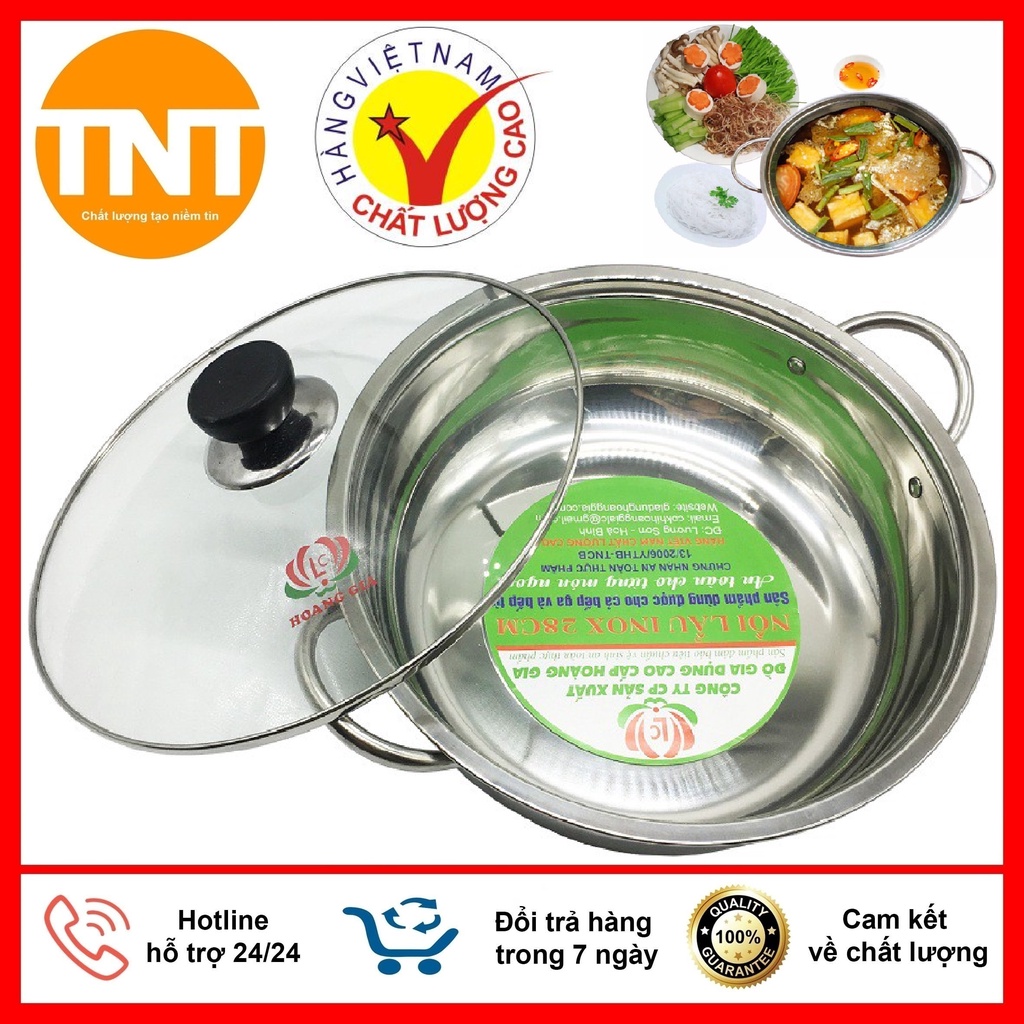 Nồi Ăn Lẩu, Nấu Canh, Luộc Rau Inox Nắp Kính Đáy Từ, Dùng Cho Mọi Loại Bếp