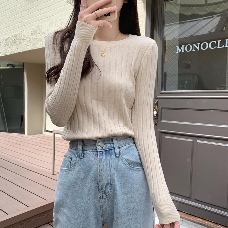 Áo sweater Dệt Kim Tay Dài Cổ Tròn Màu Trơn Thời Trang Thu Đông Hàn Quốc Mới Cho Nữ