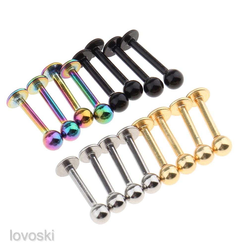 Set 16 khuyên kim loại hình bóng tròn đơn giản 18g thời trang dành cho nam nữ