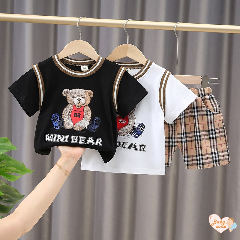 Set Áo Thun Ngắn Tay Cổ Tròn In Hình Hoạt Hình + Quần Short Đáng Yêu Cho Bé Trai