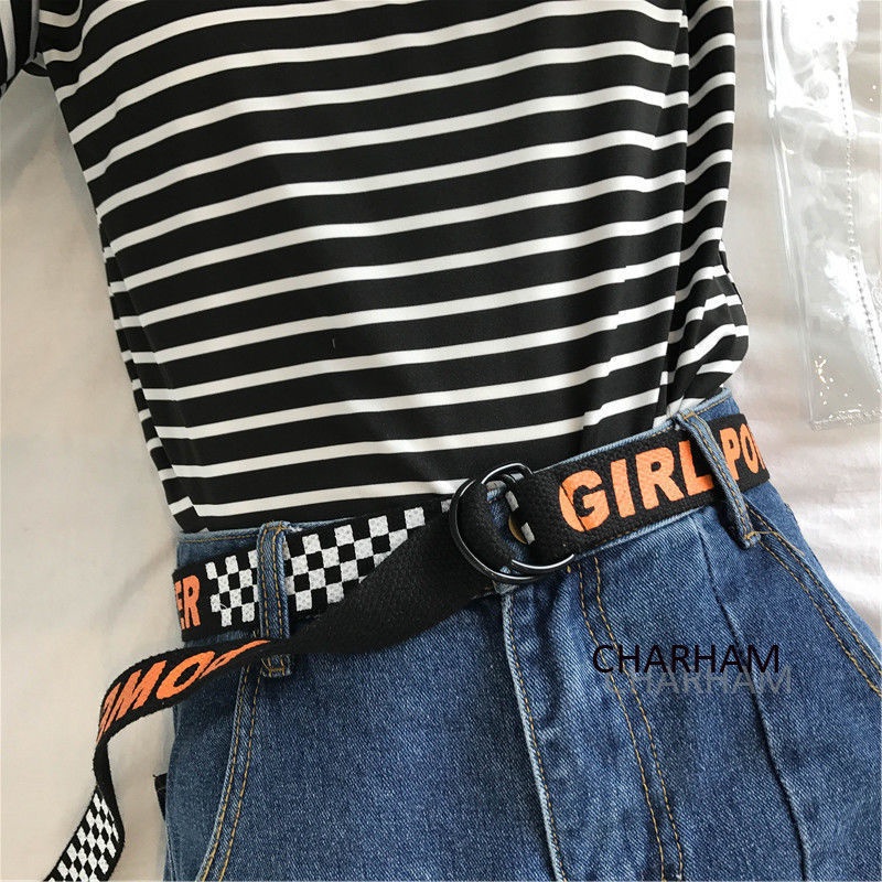 Thắt Lưng Vải Canvas In Chữ Phong Cách Harajuku Dễ Phối Đồ Thời Trang Cho Nam Và Nữ