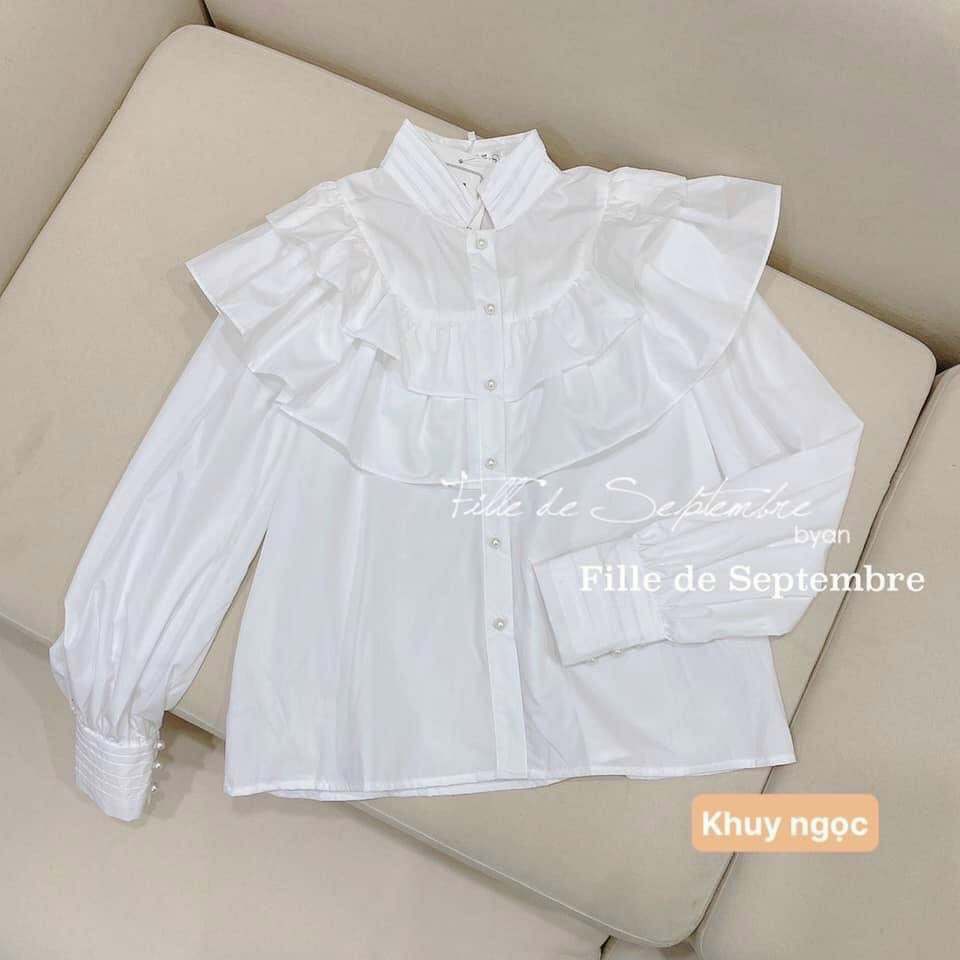 Áo sơ mi nữ cổ tàu bèo vai