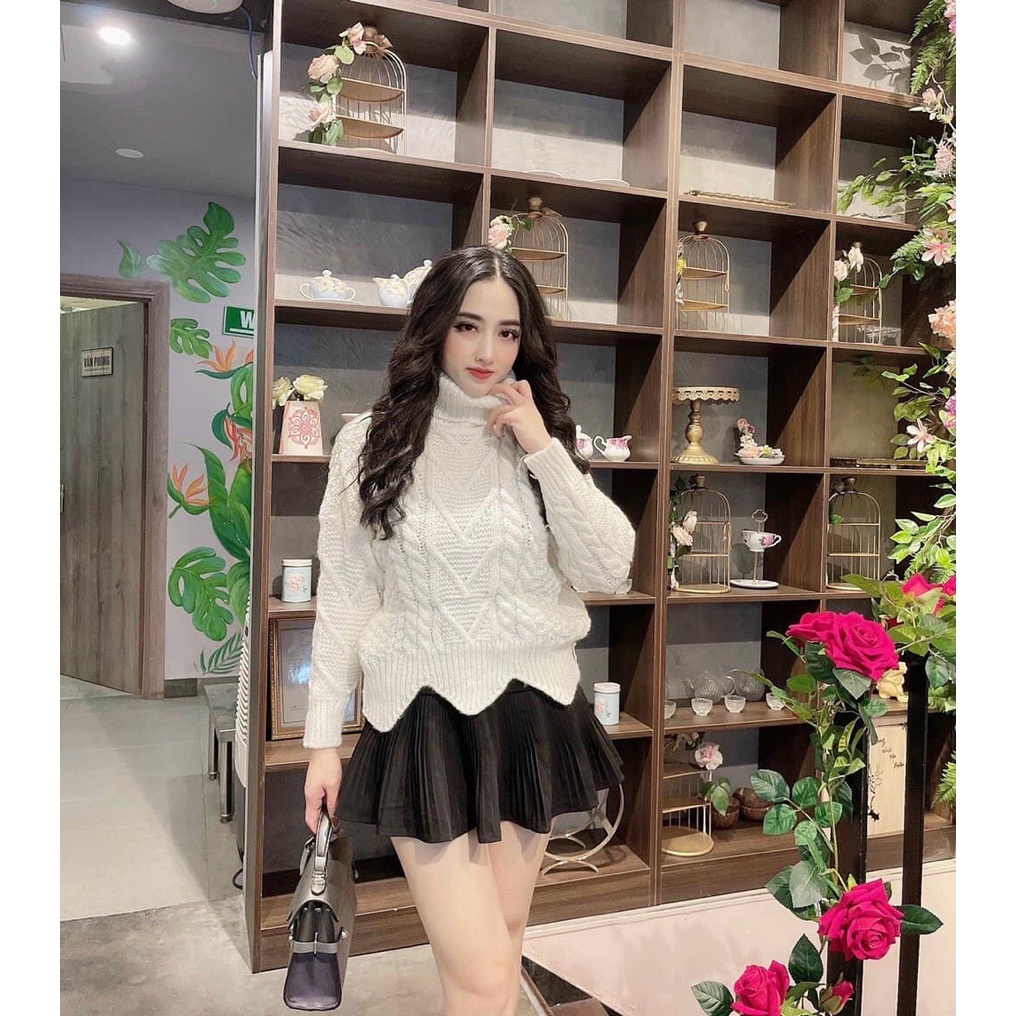 áo len nữ cổ lọ dài tay chất len thừng dày dặn siêu ấm vát gấu siêu điệu đà