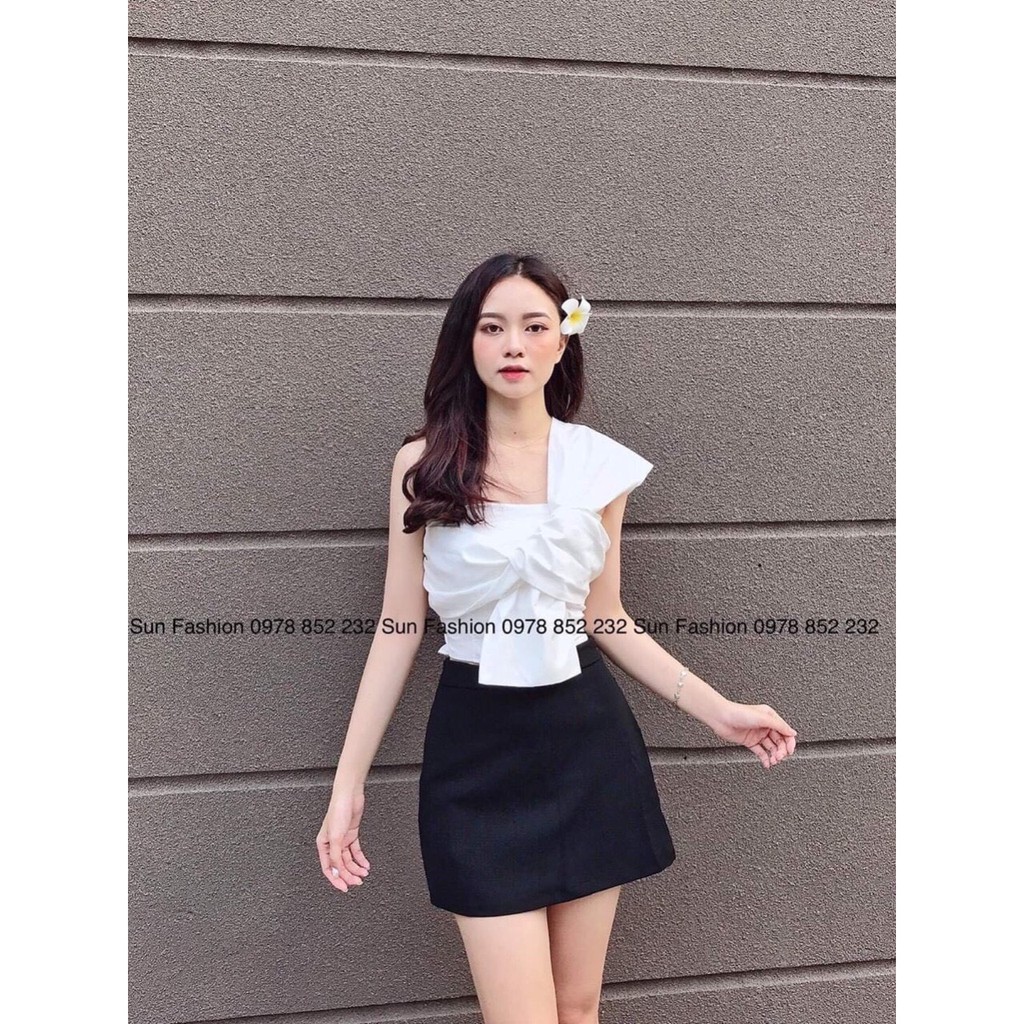 Áo kiểu nữ croptop kết nơ lưng bo thun Amee
