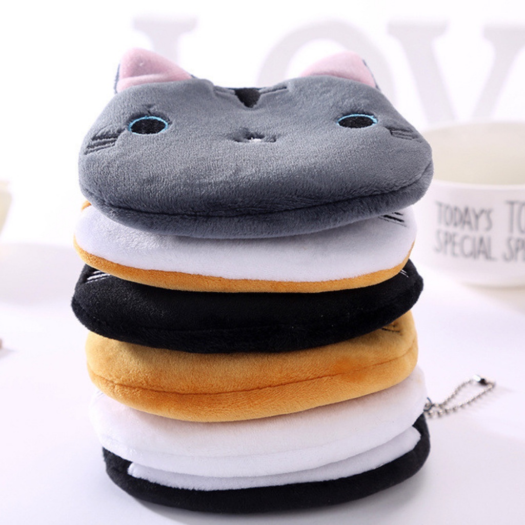 Ví cầm tay SHOPPA nữ đựng tiền xu vải nhung mềm mịn hình mèo cute xinh xắn dễ thương dành cho nữ giá rẻ