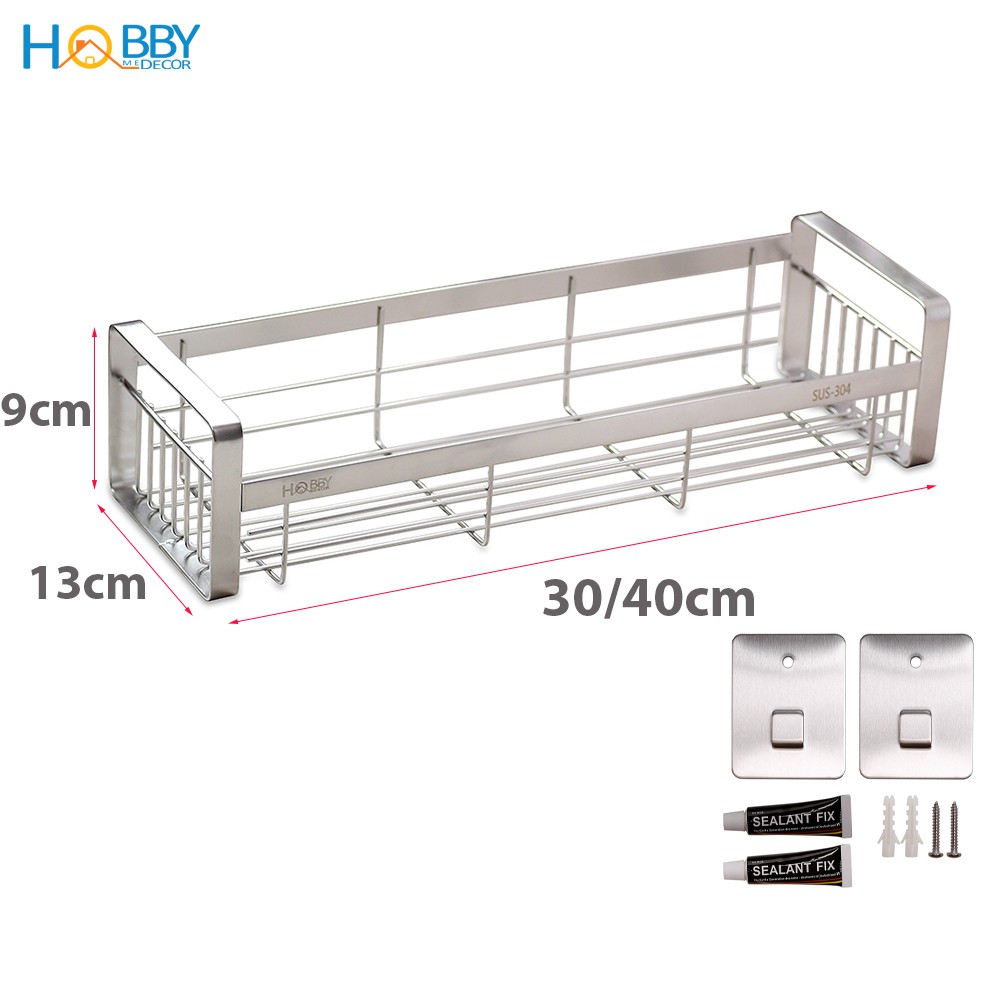 Kệ đựng gia vị Inox 304 HOBBY GV2 dán tường gạch men - 2 kích thước - kèm keo dán và miếng dán | BigBuy360 - bigbuy360.vn