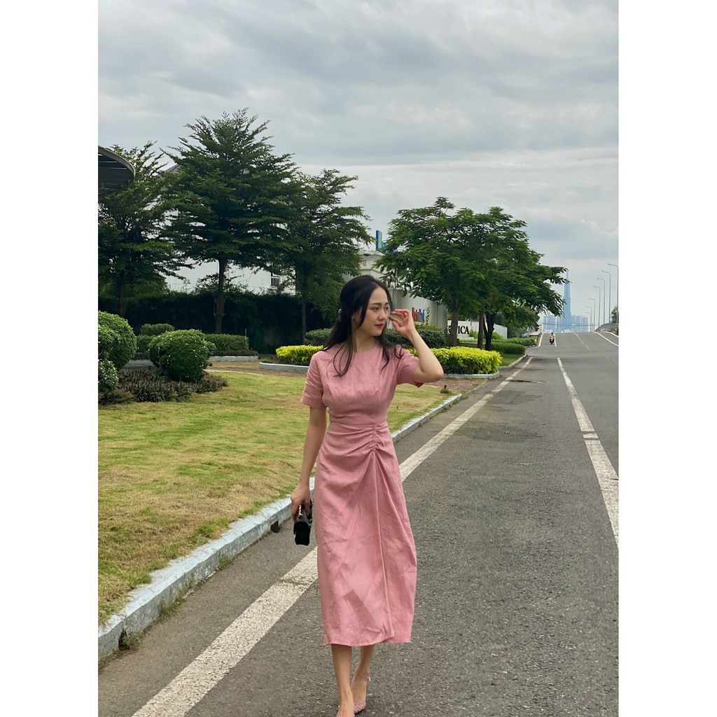 Đầm linen rút eo Cói Design