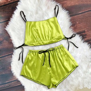 Bộ Đồ Ngủ Lụa Satin Phối Nơ Cho Nữ