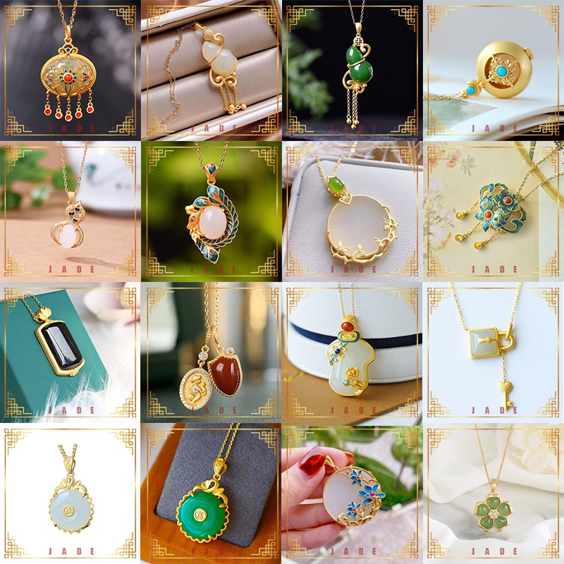 Vòng cổ Mạ Bạc 925 Đính Ngọc Bích Phong Cách Vintage