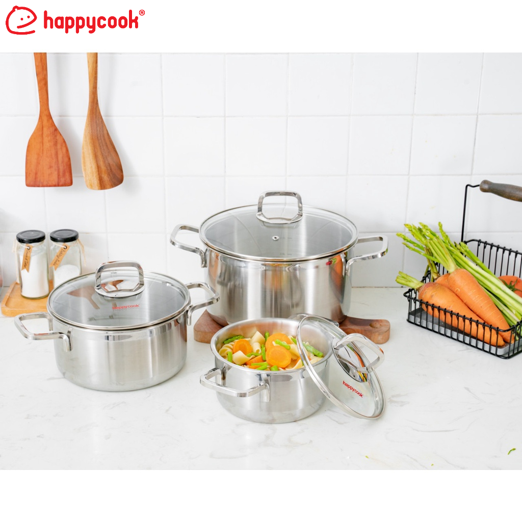 Bộ nồi Inox cao cấp 3 lớp đáy liền Happy Cook Tres+ HCS-TRP6PC