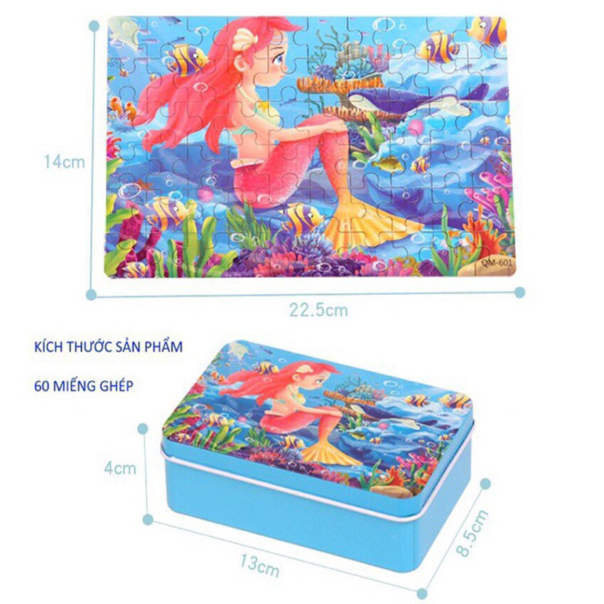 Tranh ghép hình Puzzle 60 mảnh gỗ cho bé phát triển trí tuệ- Hộp Sắt