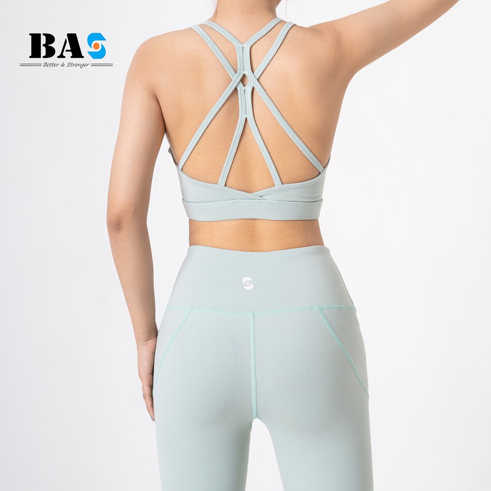 Bộ quần áo lửng tập yoga gym aerobic BAS 4 dây đan lưng cách điệu phối legging nâng mông - SL210402