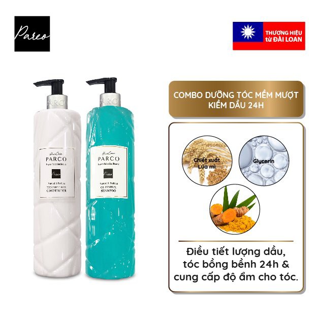 Combo KIỀM DẦU [Gội-Xả] dưỡng tóc mềm mượt PARCO - giảm lượng dầu thừa, không bị bết dính, giúp tóc bồng bềnh