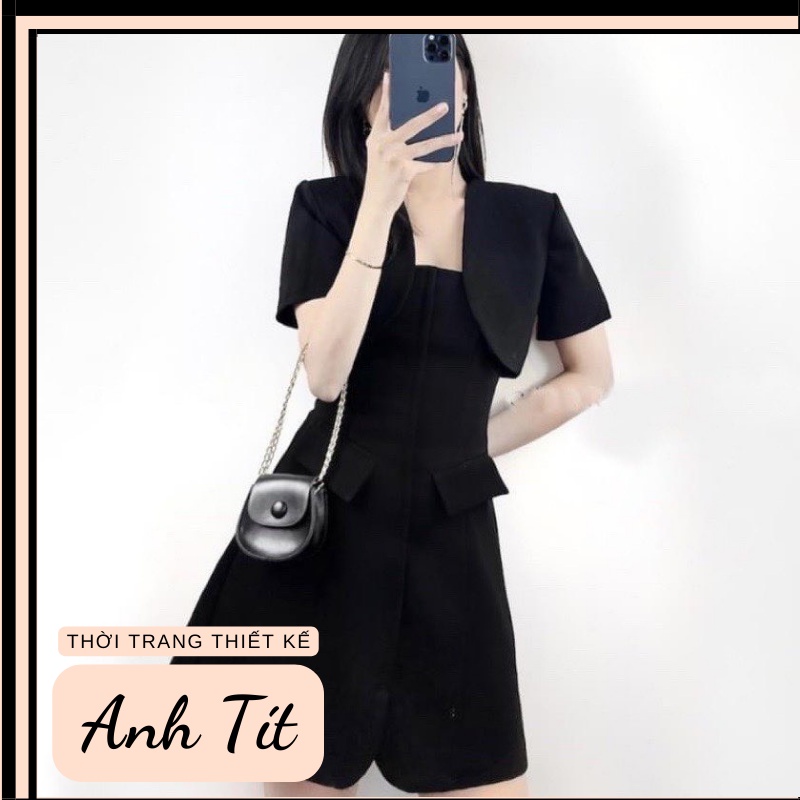 Sét Váy 2 Dây Kèm Áo Khoác Crotop ( HÀNG THIẾT KẾ/ CHẤT DÀY DẶN)