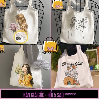 Túi vải quai tròn có khóa kéo in hình CÔ GÁI TỔNG HỢP - Túi Mơ To store
