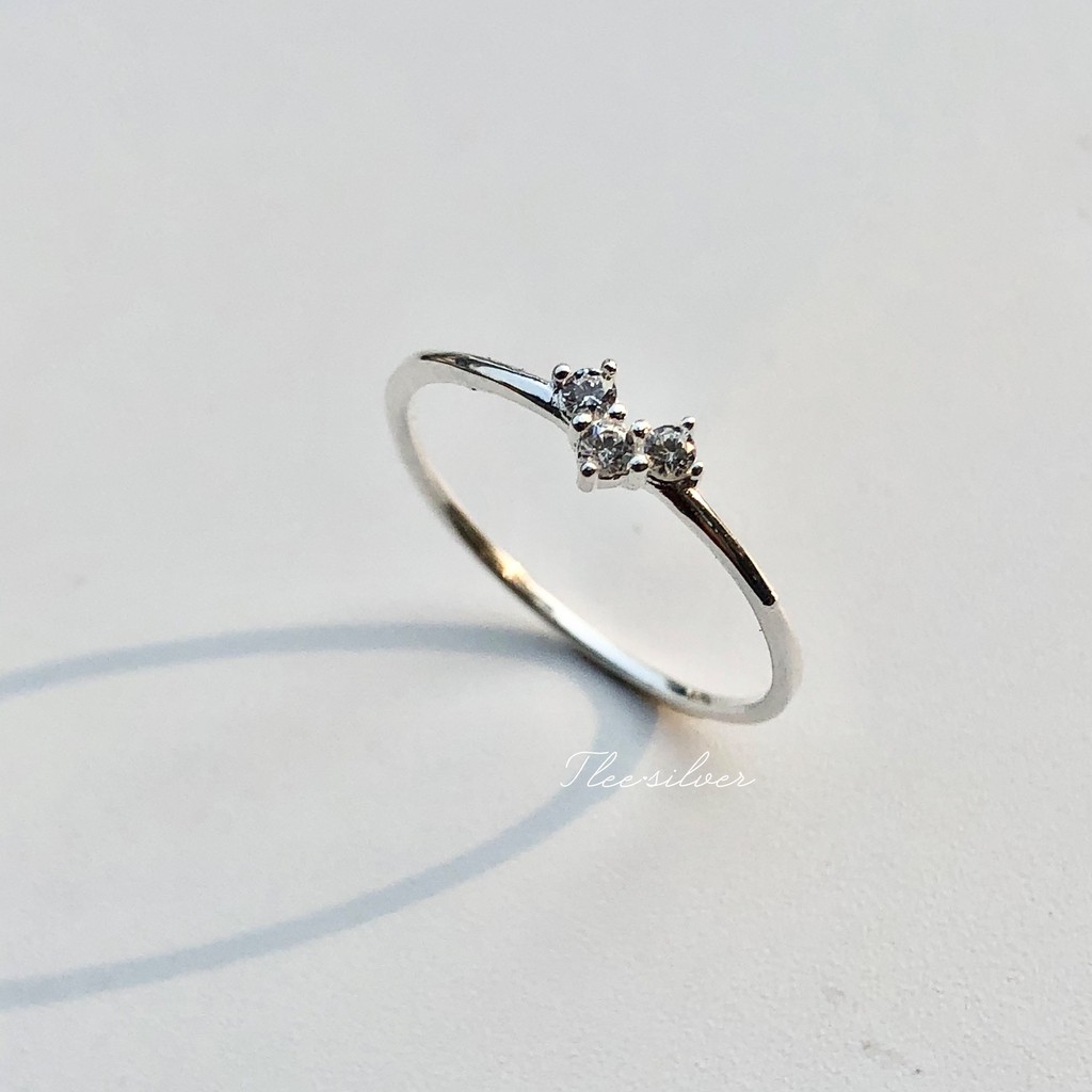 Nhẫn bạc nữ TLEE tim tiny mảnh đính đá lấp lánh A0126