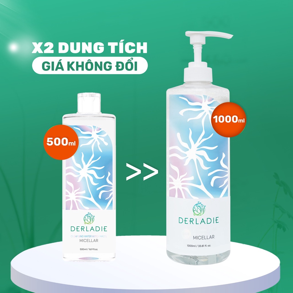 [PHIÊN BẢN 1000ML] Nước Tẩy Trang Derladie Cleansing Water Witch Hazel Micellar 1000ml