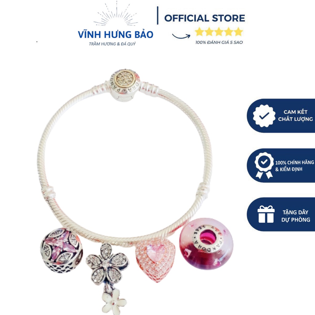 Vòng Charm Bạc Padora Màu Hồng Dễ Thương Chất Lượng Xinh Đẹp