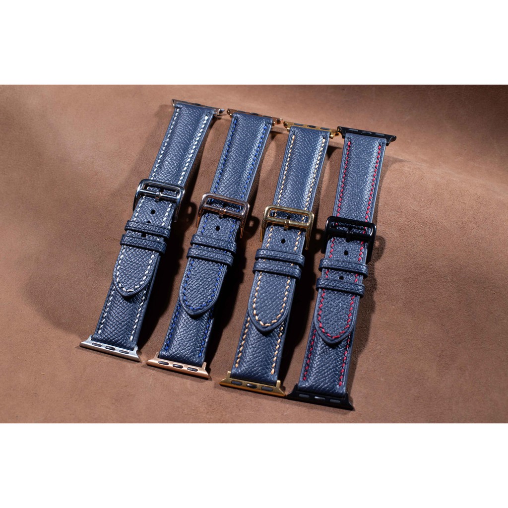 Dây đồng hồ apple watch da bò epsom handmade màu xanh navy