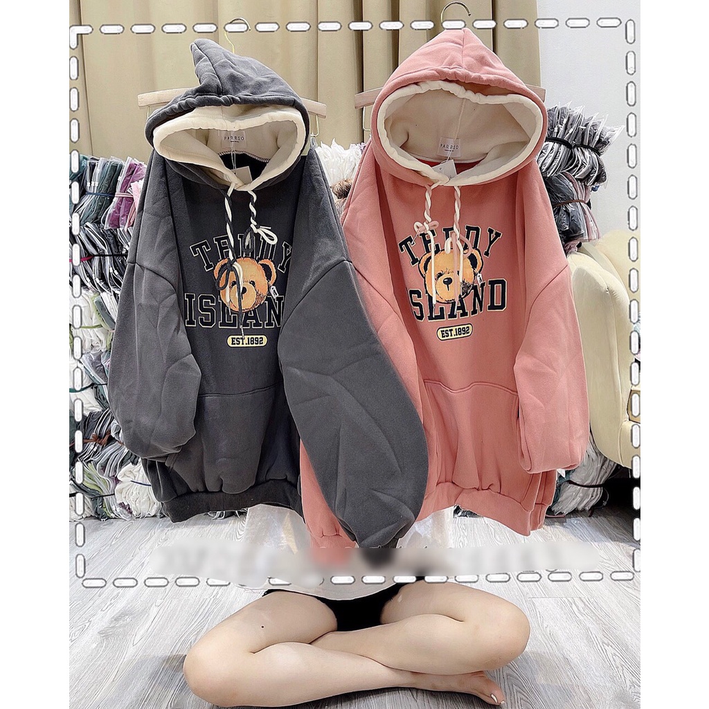 Áo hoodie nữ, chất nỉ ngoại xịn sò hình gấu teddy, áo khoác nỉ nữ form rộng MAX ONLY