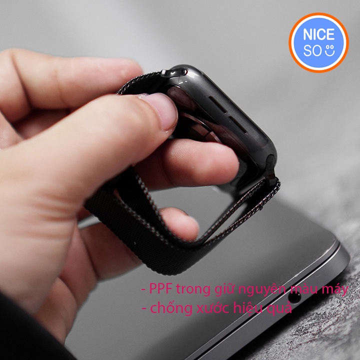 Miếng dán skin Apple watch màu đen bóng và trắng sứ, PPF trong bền đẹp, độ chính xác cao không nhìn thấy vết ghép nối