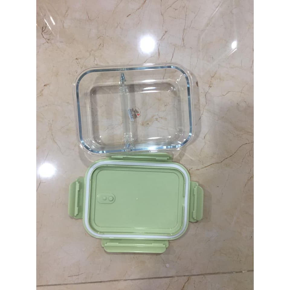 Hộp thủy tinh 2 ngăn, hộp thủy tinh chữ nhật 2 ngăn 1000ml, hộp thủy tinh chia ngăn