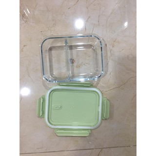 Hộp thủy tinh 2 ngăn, hộp thủy tinh chữ nhật 2 ngăn 1000ml, hộp thủy tinh chia ngăn