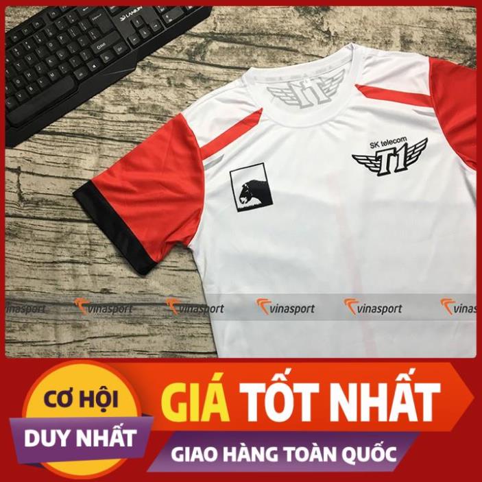 Áo game thi đấu Esports thun ngắn tay nam - Mẫu SKT T1 màu đỏ trắng 2019 dáng suông new