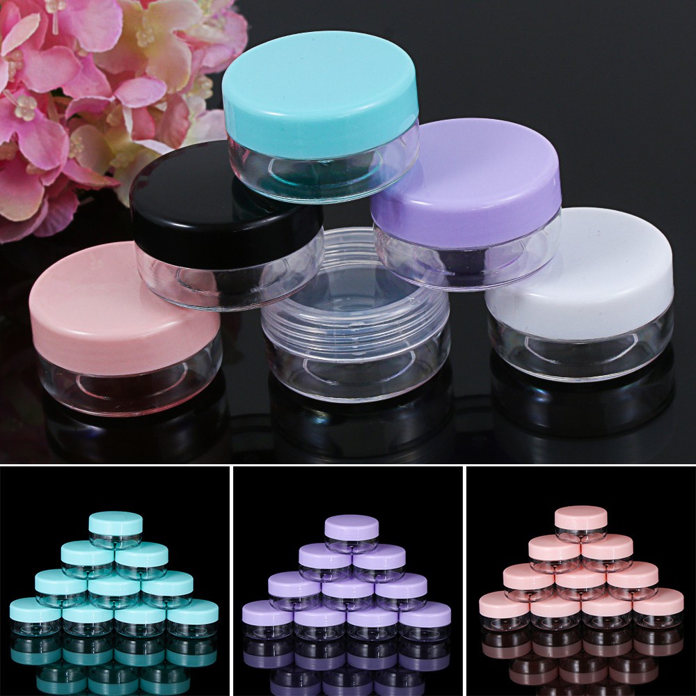 MIHAN1 10PCS/Set Plastic Empty Jar Box Travel Round Bottle Face Cream Jars Bead Storage Pot Refillable Bottles Transparent Mini Box Makeup Accessary Cosmetics Eyeshadow Container/Multicolor