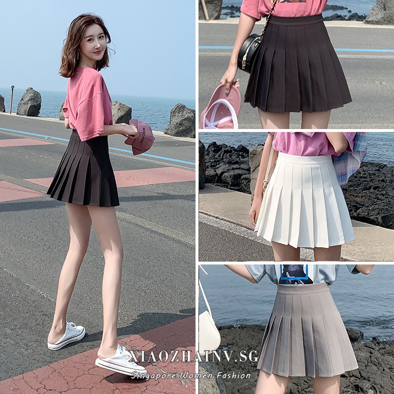 Xiaozhainv Chân Váy Ngắn Lưng Cao Họa Tiết Sọc Caro Phong Cách Hàn Quốc