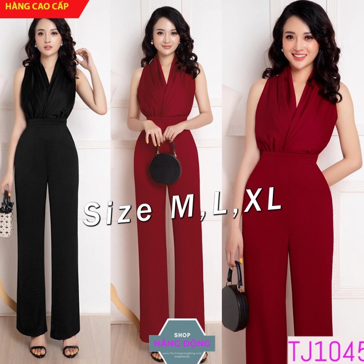 Đồ Bay Dài 🎁FREESHIP🎁 Jumpsuit dài ống suông cổ yếm xếp li nữ tính, sang trọng, sang chảnh TJ1045