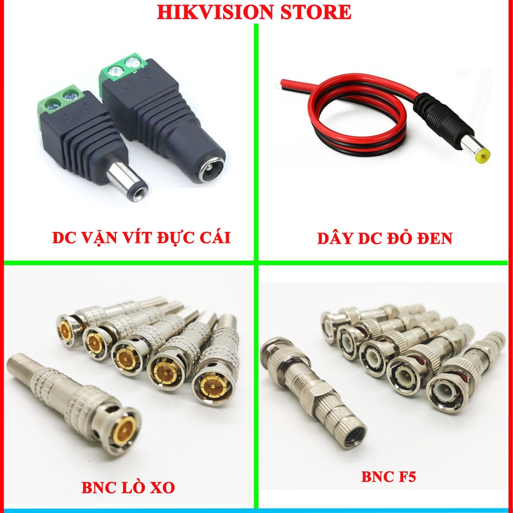 Jack BNC lò xo, BNC F5, DC,Jack DC đực cái, Dây DC đỏ dùng cho camera và các thiết bị dưới 40V