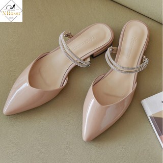 Big size Giày sục bít mũi gót cao 2 phân đính xoàn màu kem hồng size 40 41 42 43 44