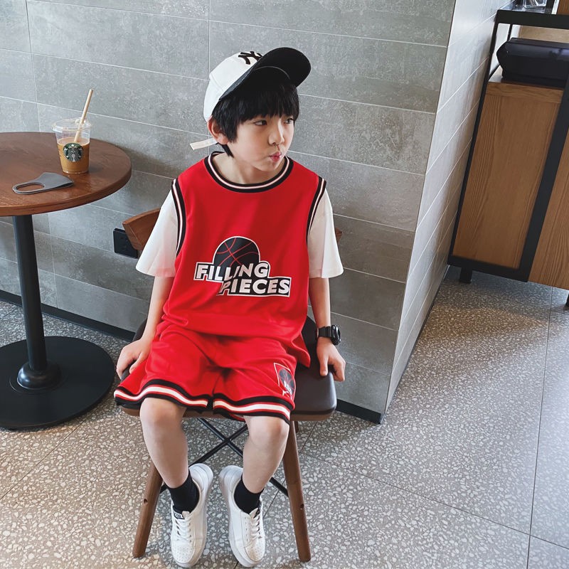 ■20 Bộ đồ thể thao trẻ em mùa hè mới của bé trai lớn Kiểu tây áo vest quần đồng phục bóng rổ