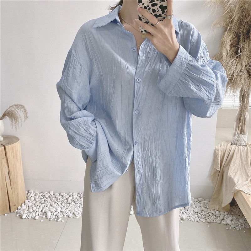 Spring 2021 New Korean Loose and Thin Polo Collar Long Sleeve Shirt Design Sense Minority Shirt Blouse[delivery Within 7 Days]