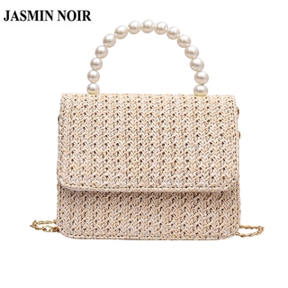 Túi cói JASMIN NOIR đeo chéo mini quai xách ngọc trai thời trang mùa hè cho nữ