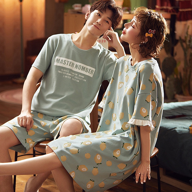Pijama Bộ Đồ Ngủ Đôi Mặc Ở Nhà Vải Cotton Co Giãn Váy Quần Áo Cặp Đôi Cộc Tay Mùa Hè Đi Chơi Biển Ra Ngoài BODODOI02