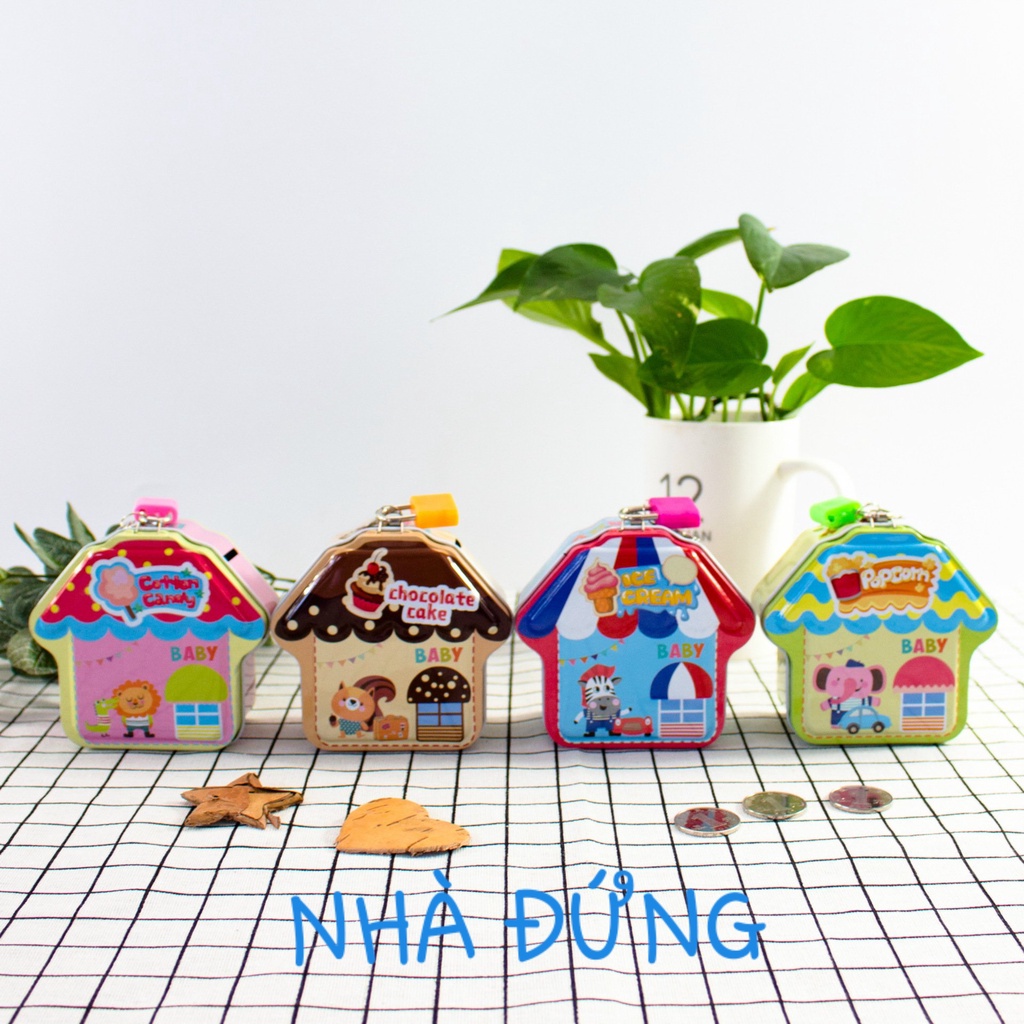 Két Sắt Ống Heo Tiết Kiệm Có Khóa Mini Cho Bé - Hình ngôi nhà