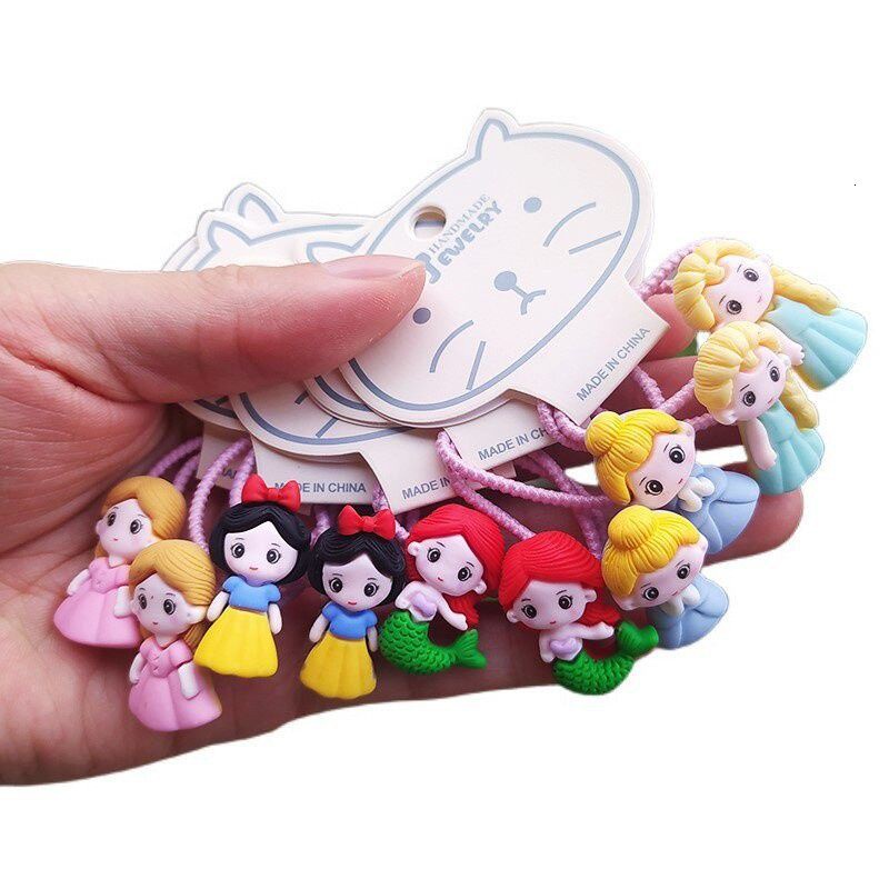 Set 2 Dây Cột Tóc Co Giãn Hình Nàng Tiên Cá Hoạt Hình Dễ Thương Cho Bé Gái