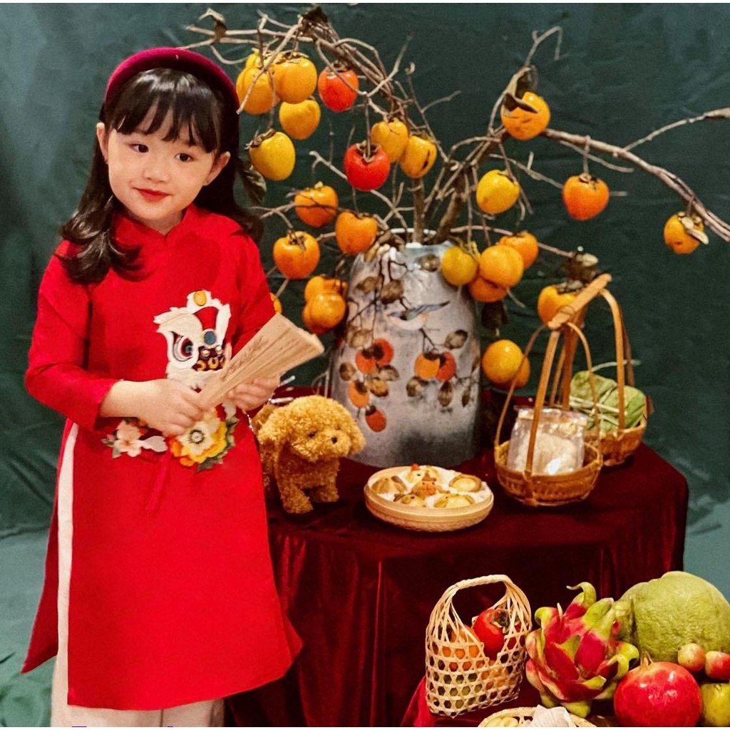 Áo dài cách tân bé gái 1 tuổi đến szie đại chất liệu nhung tăm cao cấp  size từ 1đến 9 tuổi