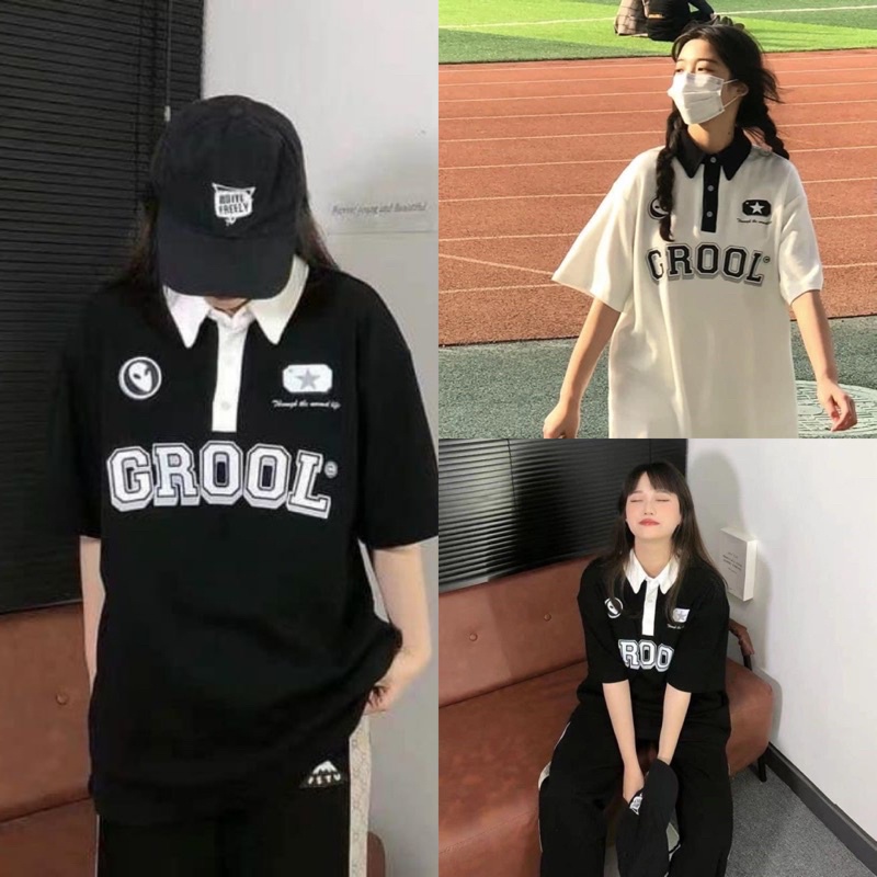 Áo Thun Polo CROOL Tay Lỡ Form Rộng Nam Nữ Ulzzang Hàn Quốc(Ảnh Thật/Có Sẵn)