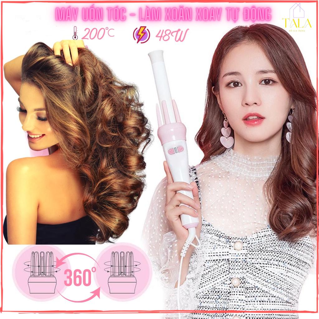 Máy Uốn Tóc Hồng - Máy Làm Tóc Tạo Kiểu, Làm Xoăn Uốn Tóc Gợn Sóng Xoay Tự Động 360 Độ, Làm Nóng Nhanh