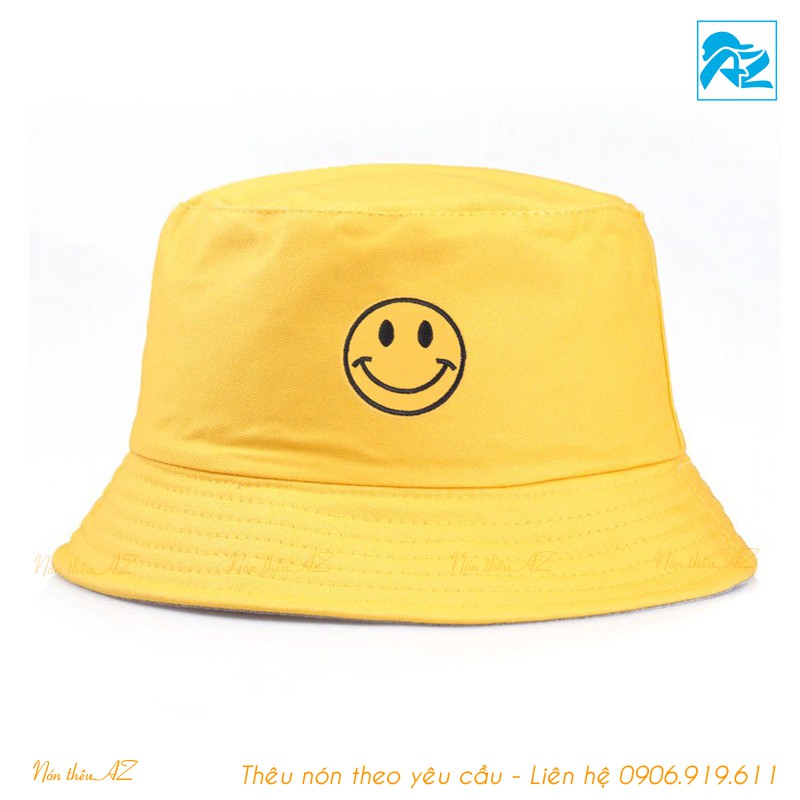 Mũ Bucket Nam Nữ Kaki thêu mặt cười thời trang Smile MT494